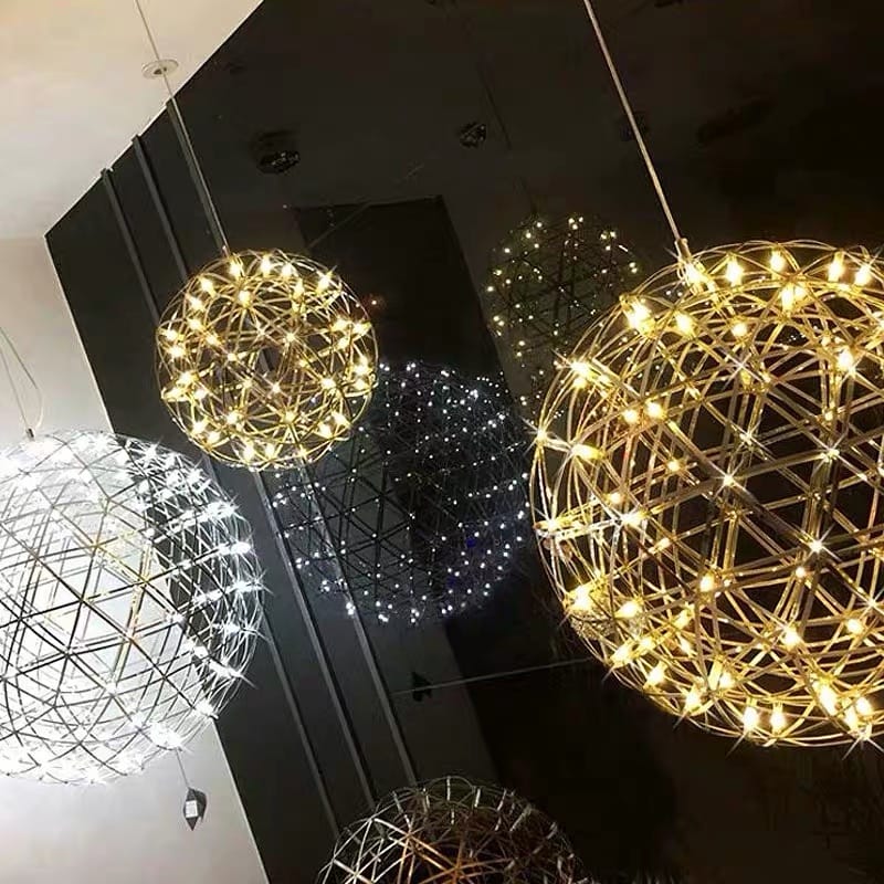 Firework Starburst Chandelier Chrome Fawkes Silver / Gold Pendant Light - Various Sizes