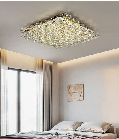 Ville Square Crystal Flush Ceiling Light - Gold