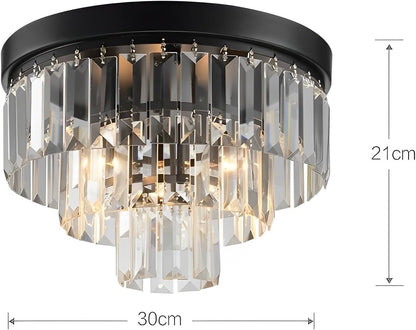 Ukran Flush Black 3 Tier Crystal Chandelier Small 30cm