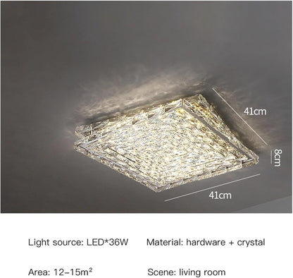 Ville Square Crystal Flush Ceiling Light - Chrome