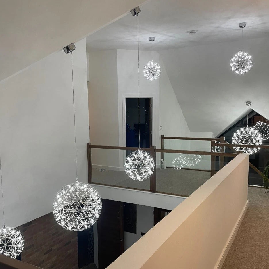 Firework Starburst Chandelier Chrome Fawkes Silver / Gold Pendant Light - Various Sizes