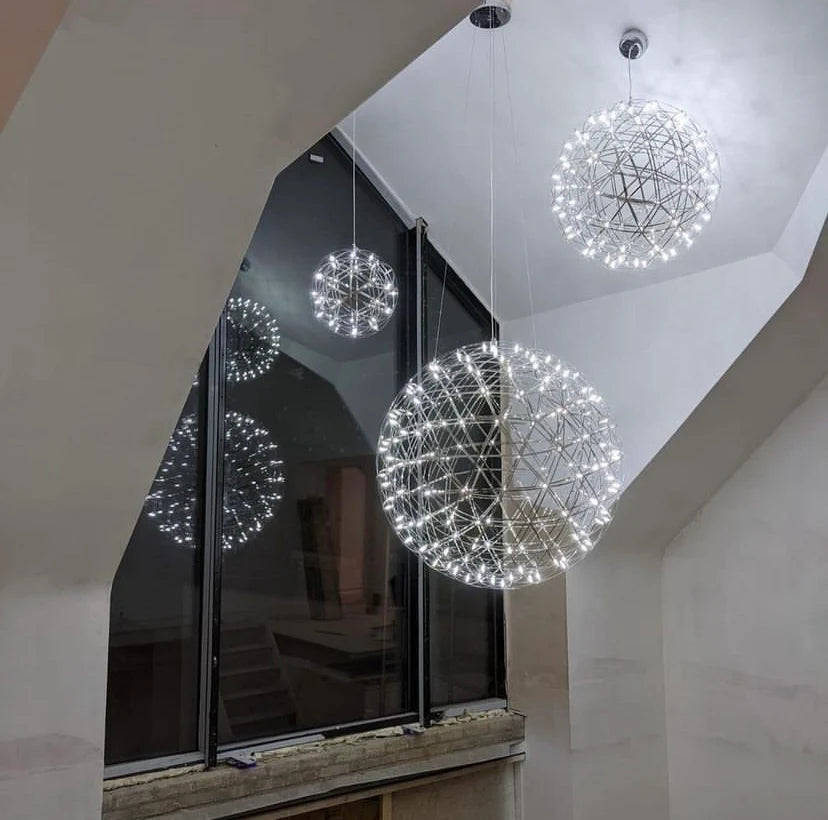 Firework Starburst Chandelier Chrome Fawkes Silver / Gold Pendant Light - Various Sizes