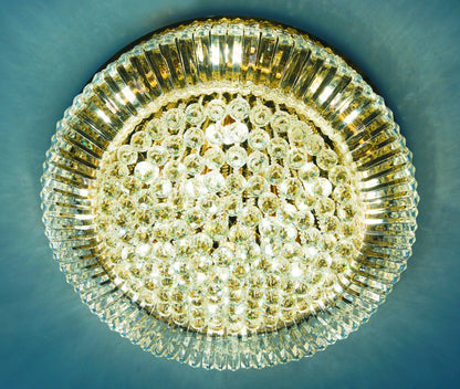 Jubilee Gold Round Flush Ceiling Crystal Chandelier