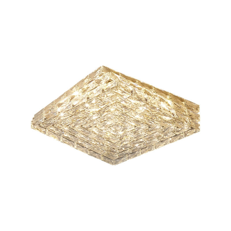 Ville Square Crystal Flush Ceiling Light - Gold