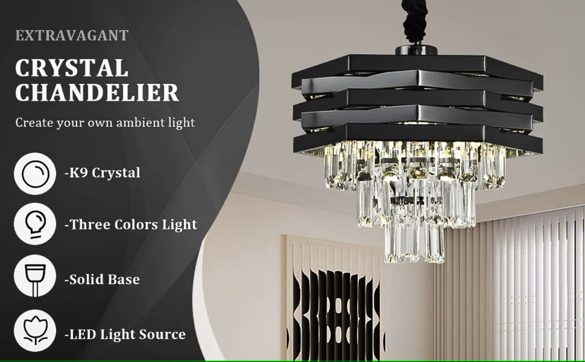 Torro Black Crystal Chandelier Pendant Light Small - 40cm