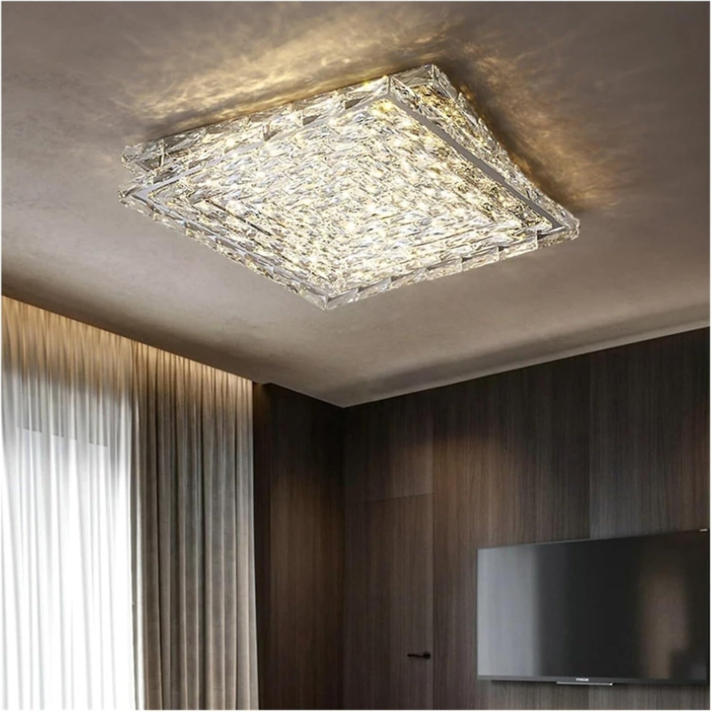 Ville Square Crystal Flush Ceiling Light - Chrome