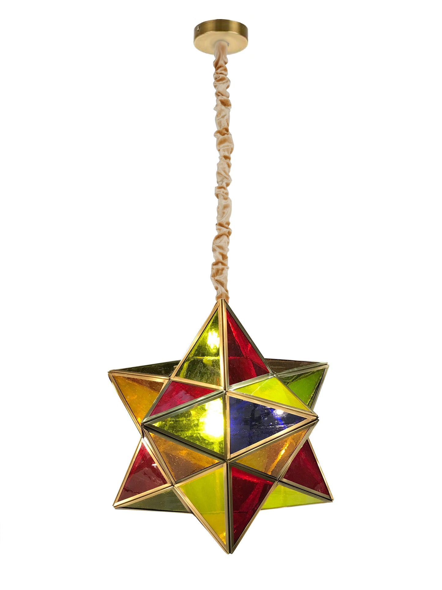 Multi Coloured Brass Star Pendant Light