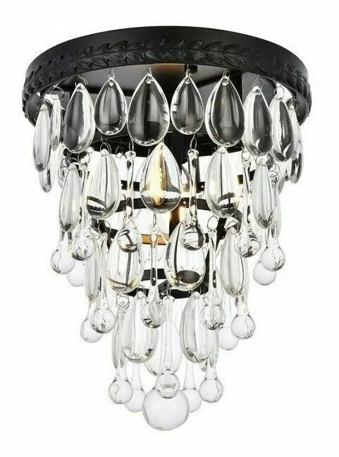 Claudia Black Flush Mount 4 Tier Crystal Drops Chandelier Small 32cm