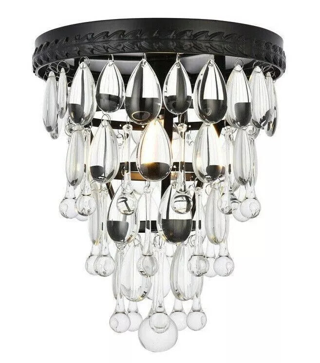 Claudia Black Flush Mount 4 Tier Crystal Drops Chandelier Small 32cm