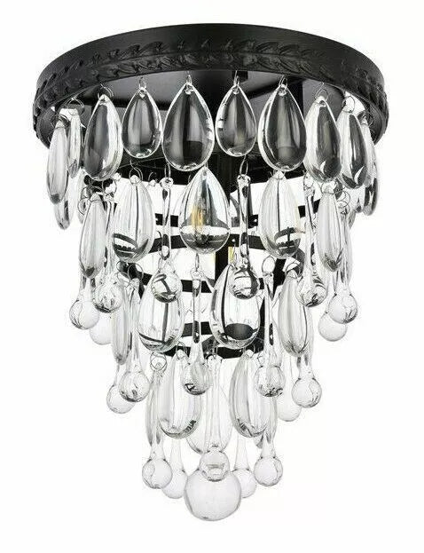 Claudia Black Flush Mount 4 Tier Crystal Drops Chandelier Small 32cm