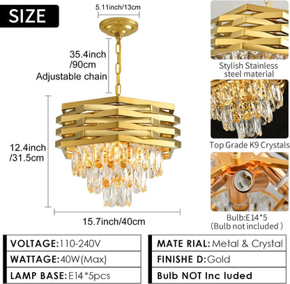 Torro Gold Crystal Chandelier Pendant Light Small - 40cm