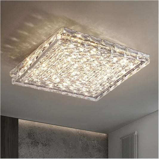 Ville Square Crystal Flush Ceiling Light - Chrome