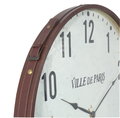 Ville de Paris Brown Leather Wall Clock